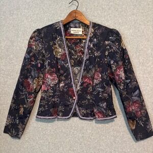 Vintage 80s Nah Nah Collections‎ Women's 7/8 Floral Tapestry Jacket Bridgerton